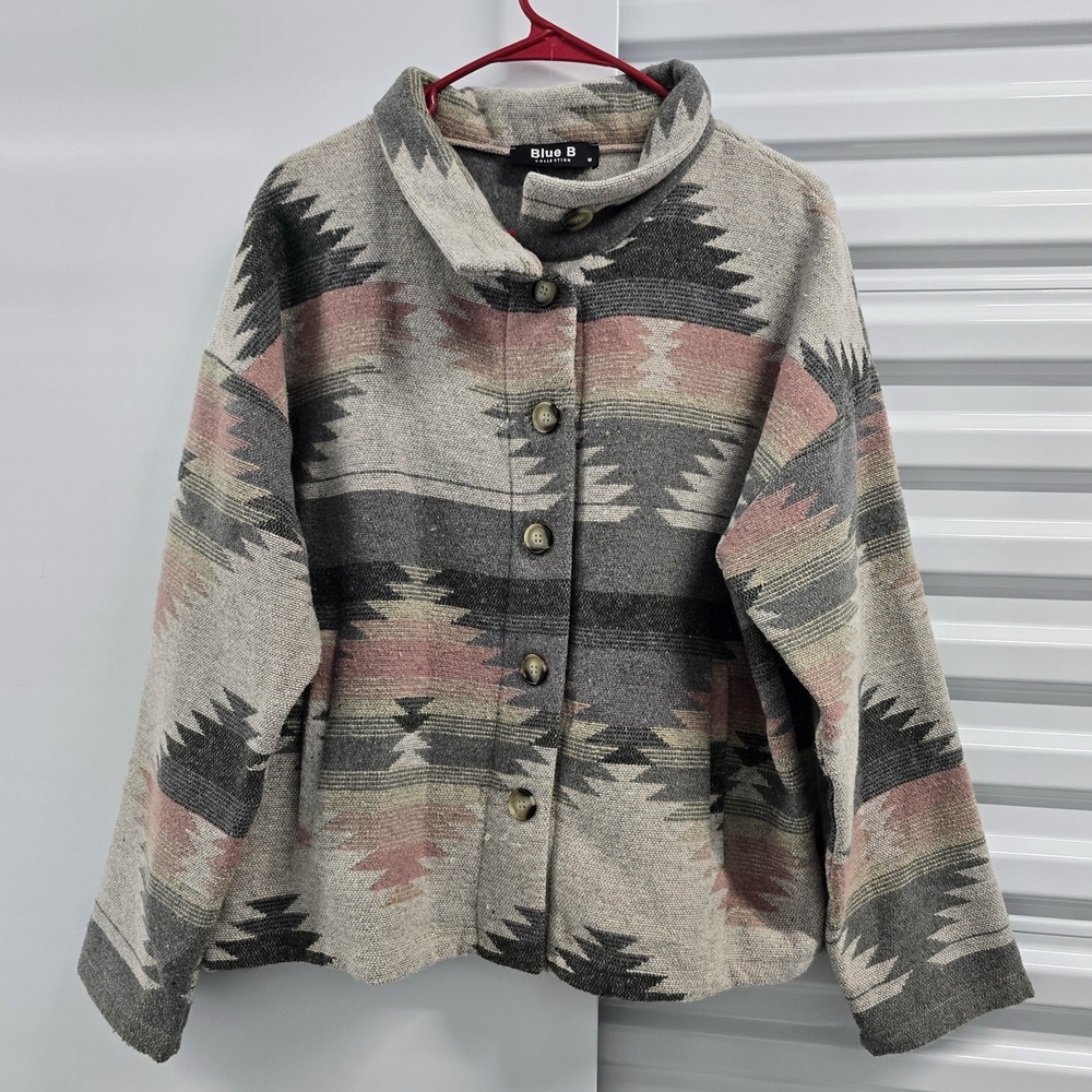 Blue B Collection Aztec Jacket Womens M Button Front Southwestern Shacket